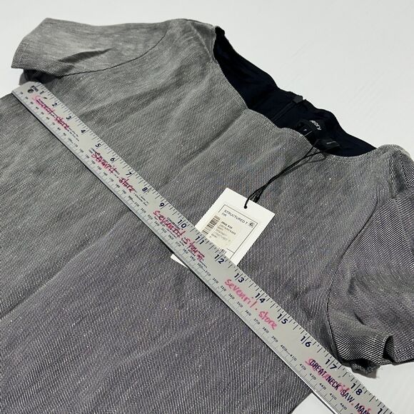 Theory Structured Shift Dress Women's Small Gray Linen Twill Cap Sleeve NWT $395 - Picture 8 of 11